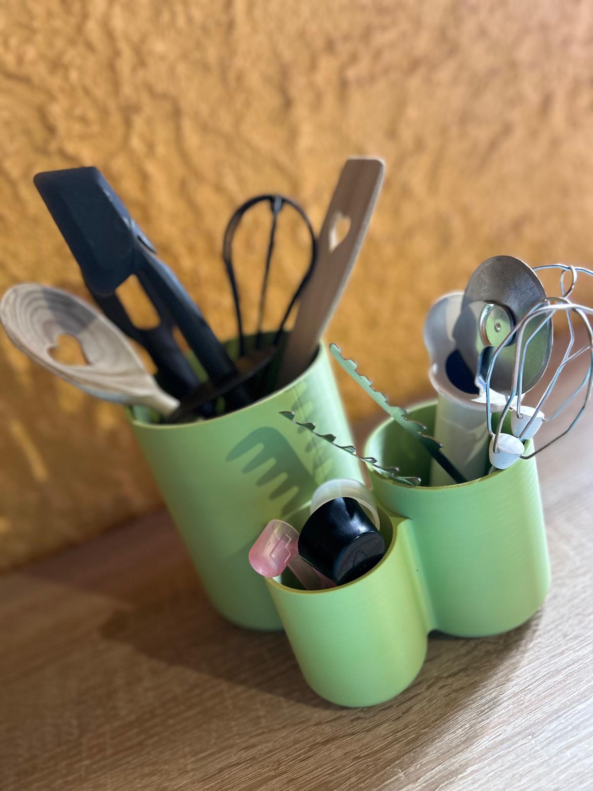 🧑🍳 Moderner Küchenutensilienhalter – Platzsparend & Stylisch – 3-Fach Organizer aus PLA