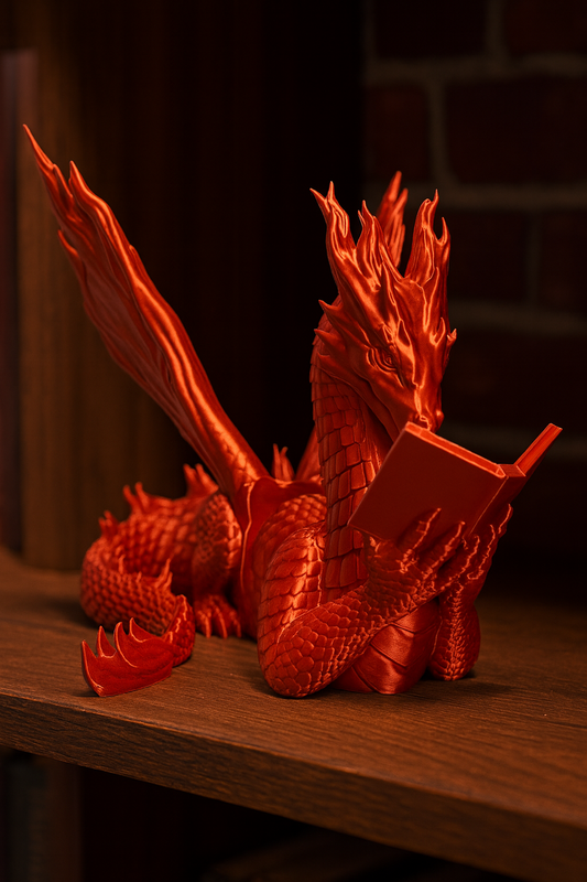 🐉 Flamewing Dragon – Buch-, Handy- & Tablet-Halter in Gold-Rot