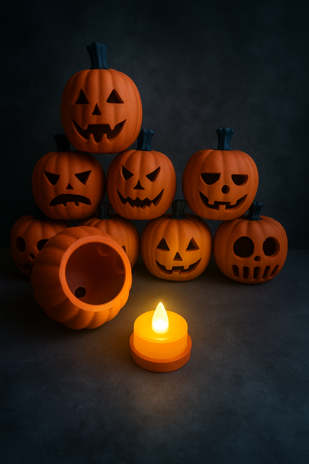 Halloween Kürbis – 9 Designs, LED-Teelicht & schraubbarer Deckel (PLA) 🎃