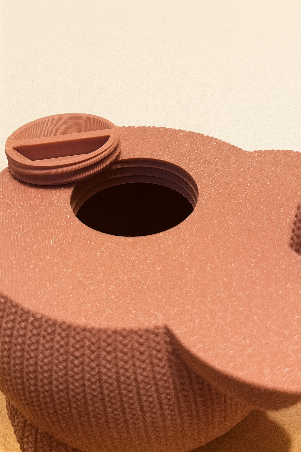 „Detail Schraubverschluss – Spardose in Strickoptik“
