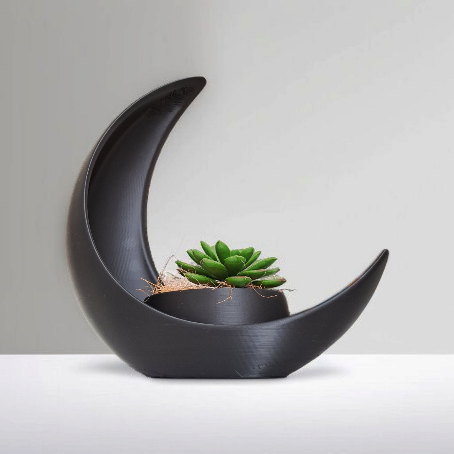 🌙 Dekorative Mondsichel mit integriertem Blumentopf – Stilvolle Pflanzen-Deko aus mattem PLA