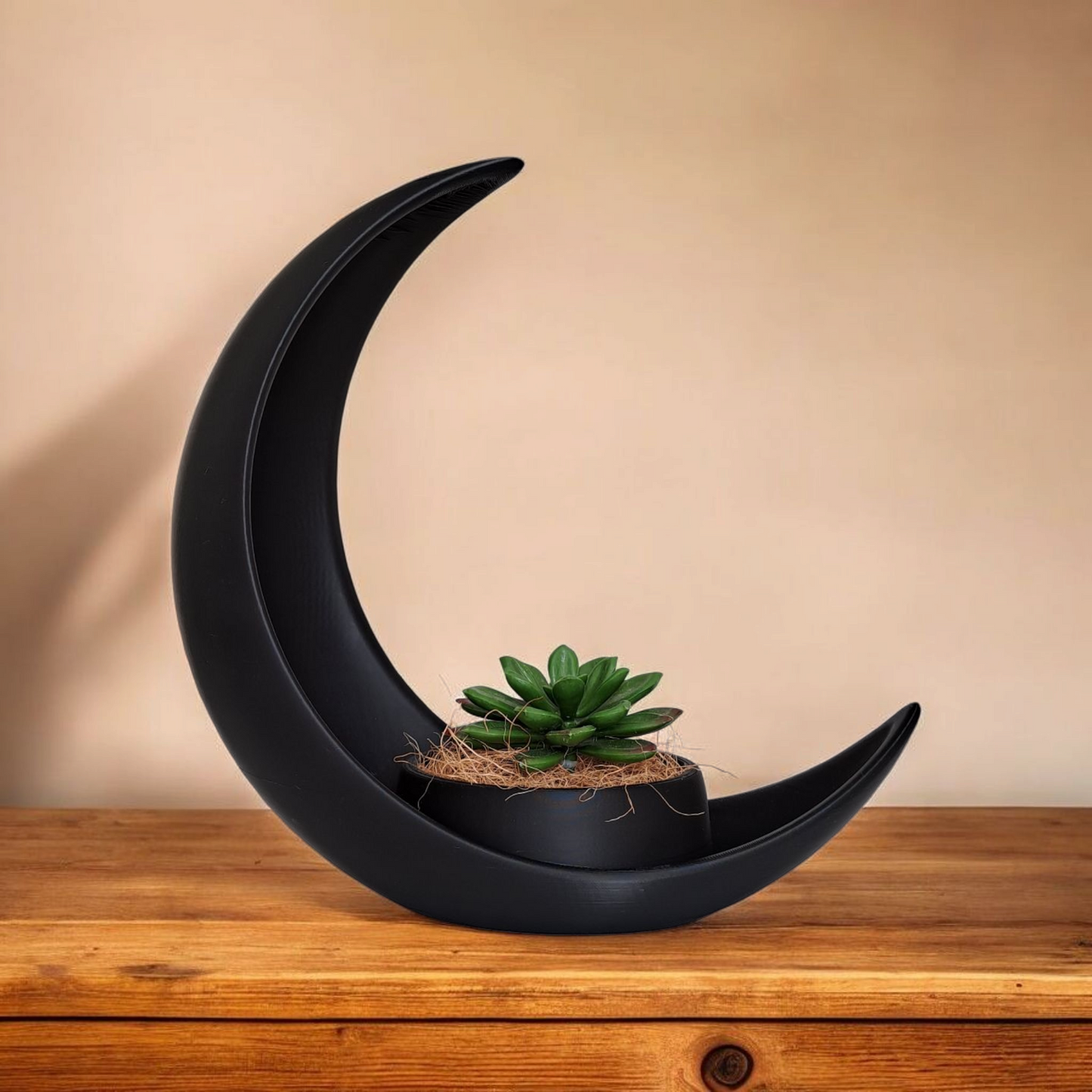 🌙 Dekorative Mondsichel mit integriertem Blumentopf – Stilvolle Pflanzen-Deko aus mattem PLA