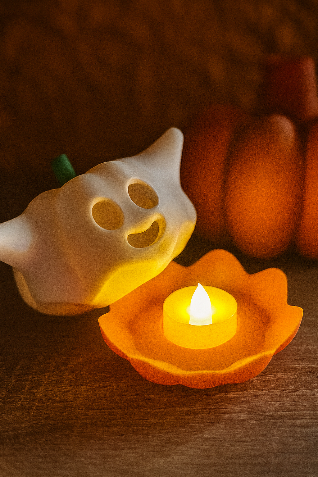 🎃 Geisterkürbis mit LED-Teelicht – Halloween-Deko zum Verlieben 👻