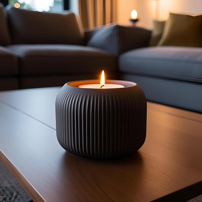 Moderner LED-Teelichthalter aus PLA – Rund mit Rillen-Design