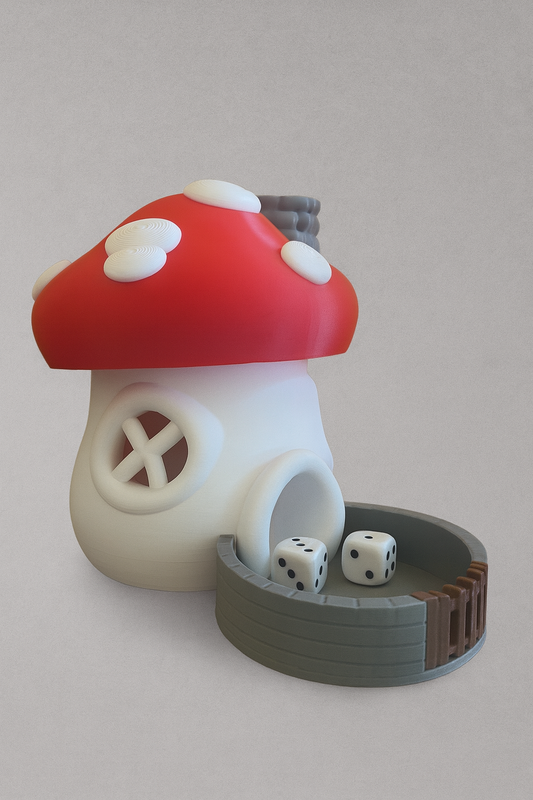 Würfelturm – Pilzhaus Dice Tower mit Platz für LED-Teelicht