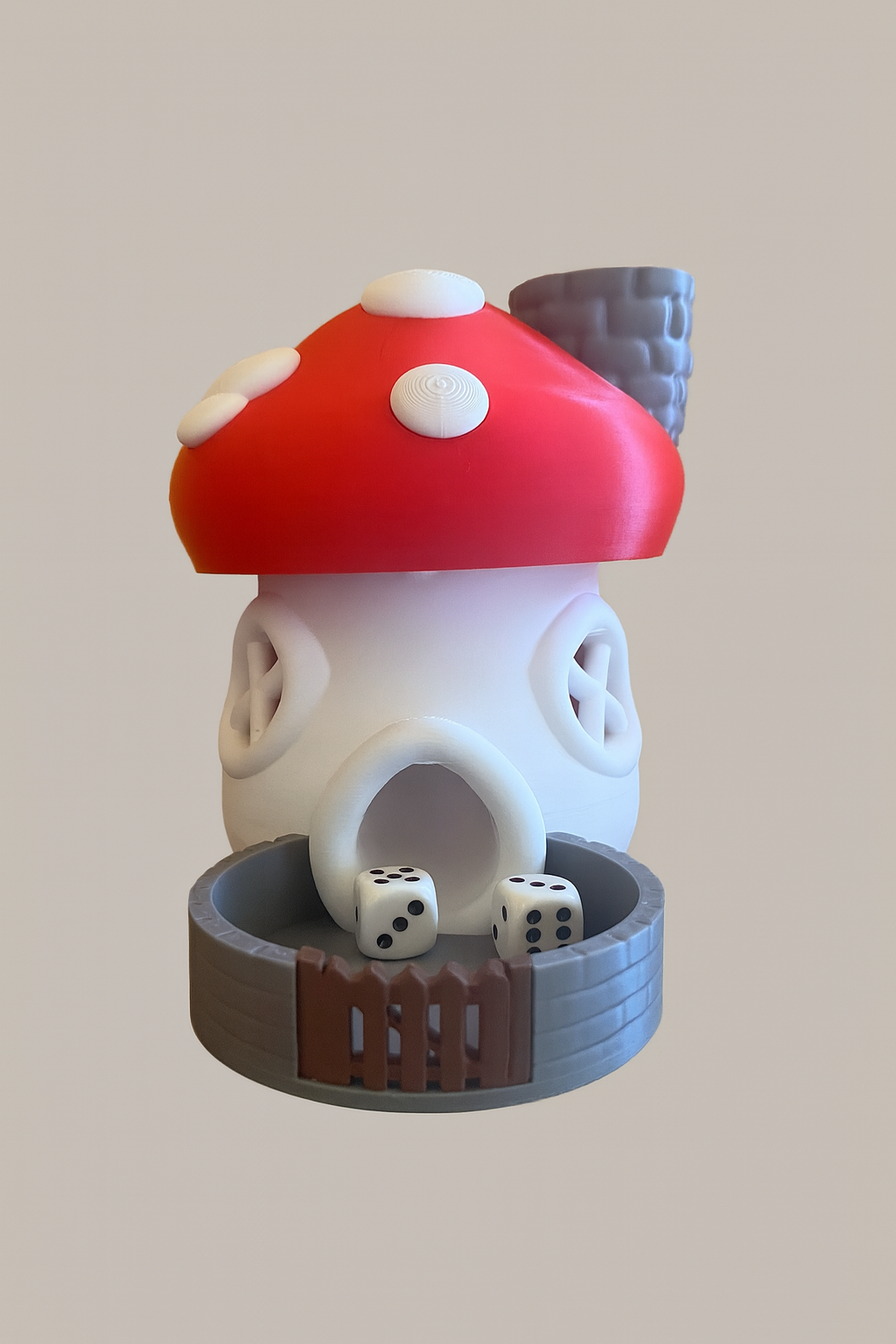 Würfelturm – Pilzhaus Dice Tower mit Platz für LED-Teelicht