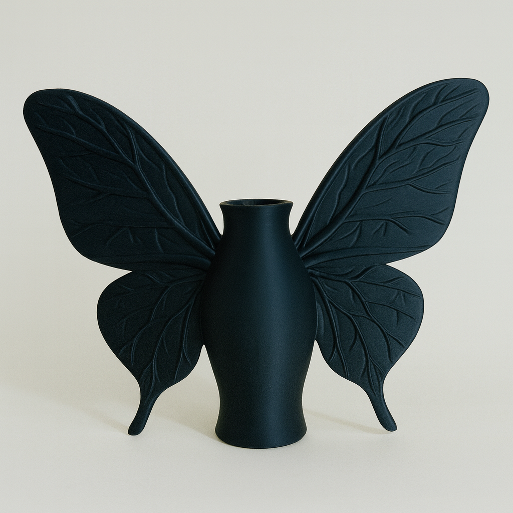 Black Butterfly Vase – mattschwarze Flügel-Vase 🦋